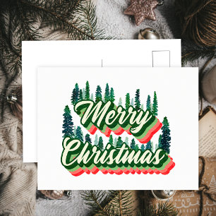 Groovy Kiefern Landschaft Retro Foto Weihnachten