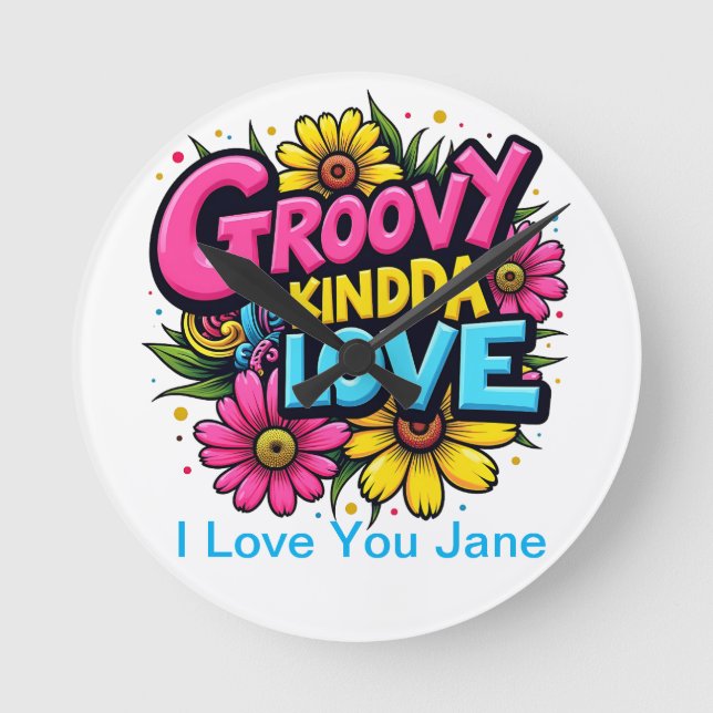 Groovy Kinda Liebe Runde Wanduhr (Vorderseite)