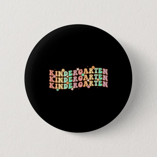 Groovy Kindergarten Vibes Face Retro Lehrer zurück Button (Vorderseite)