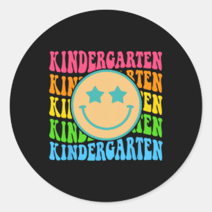 Groovy Kindergarten Vibes Face Retro Lehrer zurück Runder Aufkleber