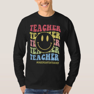 Groovy Kindergarten Vibes Retro Gesicht Lehrer Rüc T-Shirt