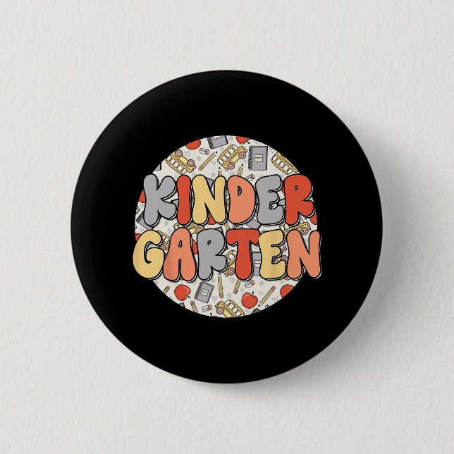 Groovy Kindergarten Vibes Retro Lehrer Kinder zurü Button (Vorderseite)