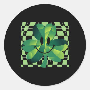 Groovy Kleeblatt Smile Face St Patricks Day Runder Aufkleber