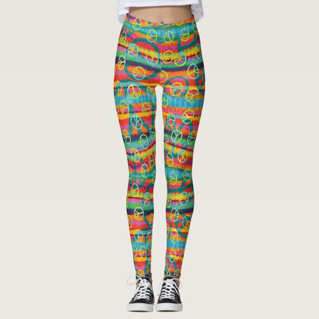 Groovy Krawatten-Friedenszeichen Leggings (Vorderseite)