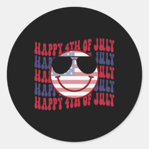 Groovy lächelnd Gesicht American 4. Juli Runder Aufkleber