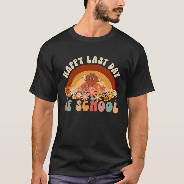 Groovy Last Day Of School Rainbow Teacher Kids Gra T-Shirt (Vorderseite)