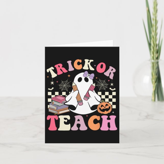 Groovy Lehrer Halloween Trick oder lehren Retro Ni Karte (Vorderseite)