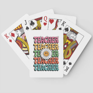 Groovy Lehrer Süße Gänseblümchen Retro Rücken Zurü Spielkarten