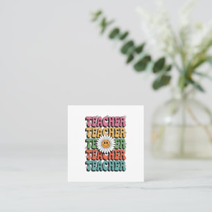 Groovy Lehrer Süße Gänseblümchen Retro Zurück zur  Quadratische Visitenkarte