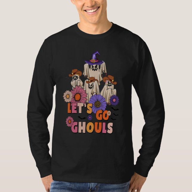 Groovy Let's Go Ghouls Retro Floral Ghost Costume  T-Shirt (Vorderseite)