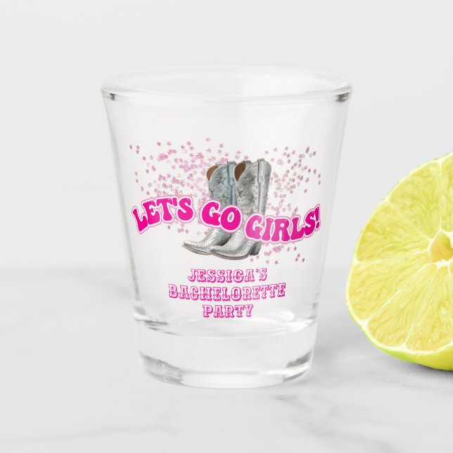 Groovy Let's Go Girls Western Bachelorette Party Schnapsglas (Vorderseite)