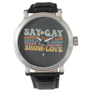 Groovy LGBT Say Gay Protect Trans Kids Read Books Armbanduhr