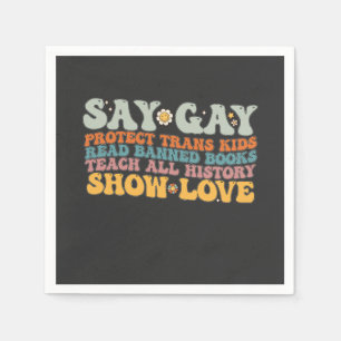 Groovy LGBT Say Gay Protect Trans Kids Read Books Serviette