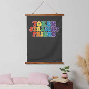 Groovy LGBT-Stolz-Token Straight Freund Wandteppich Mit Holzrahmen