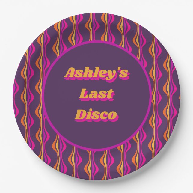 Groovy Lila Disco Junggeselinnen-Abschied Pappteller (Vorderseite)