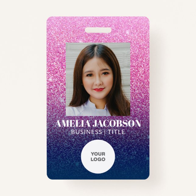 Groovy Lila Glitzer Mitarbeiter Foto-ID-Logo Ausweis (Vorderseite)