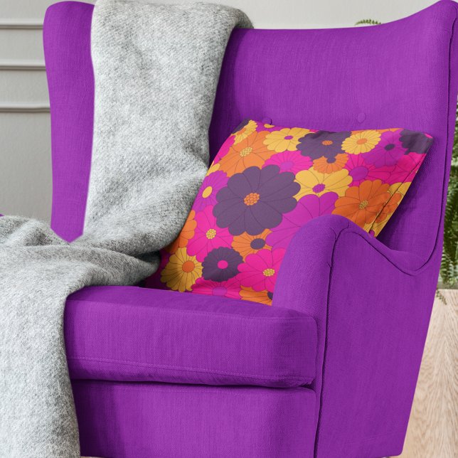 Groovy Lila und Pink Hippie Blume Power Kissen (Von Creator hochgeladen)