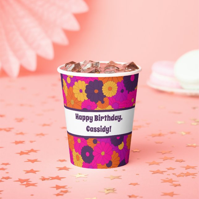 Groovy Lila und Pink Hippie Blume Power Pappbecher (Insitu)