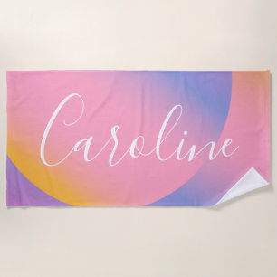 Groovy Lila Verlauf   Personalisierter Schriftname Strandtuch