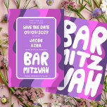 Groovy Lila Waves Custom Bat Bar Bnai Mitzvah Save The Date<br><div class="desc">Perfekte Karte, um eine Bar- oder Fledermausmitzvah oder andere jüdische Feier zu verkünden und Gäste zu Save the Date fragen! Handgefertigte Kunst für Sie mit Griffe auf der Vorder- und Rückseite! (Karo Shop oder DM für BAR/BAT Optionen) VOLL KUNSTBAR! Klicken Sie auf "Personalisieren" oben, um den Text zu bearbeiten. Klicken...</div>