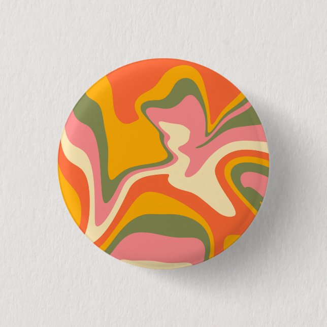 Groovy Liquified Marble Retro 60er Vintages Party Button (Vorderseite)