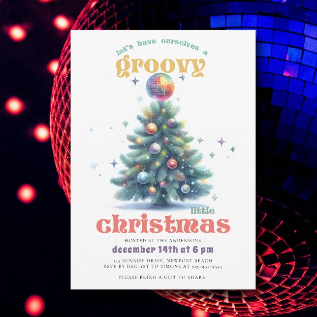 Groovy Little Christmas Disco Angesagtes Weihnacht Einladung (groovy little christmas ball tree party invitation)