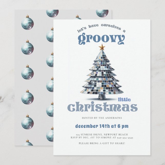 Groovy Little Christmas Disco Blue Christmas Party Einladung (Vorne/Hinten)