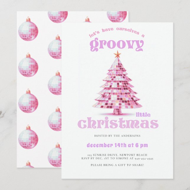 Groovy Little Christmas Disco Pink Christmas Party Einladung (Vorne/Hinten)
