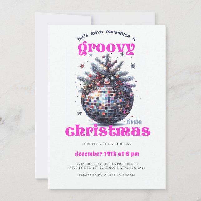 Groovy Little Christmas Disco Pink Weihnachtsfest  Einladung (Vorderseite)