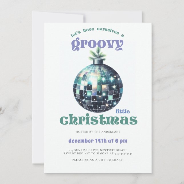 Groovy Little Christmas Disco Sage Christmas Party Einladung (Vorderseite)