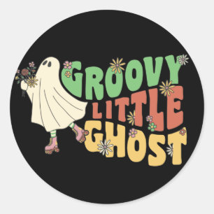 Groovy Little Ghost mit Vintagen Blume Halloween Runder Aufkleber