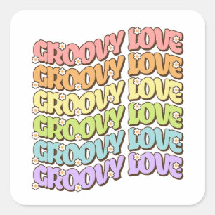 Groovy Love Daisy Retro Regenbogen Quadratischer Aufkleber