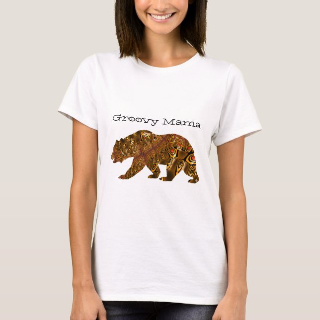 Groovy Mama Bear Fraktal Silhouette Typografie T-Shirt (Vorderseite)