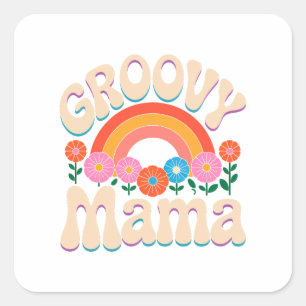 Groovy Mama Boho Vibes Quadratischer Aufkleber