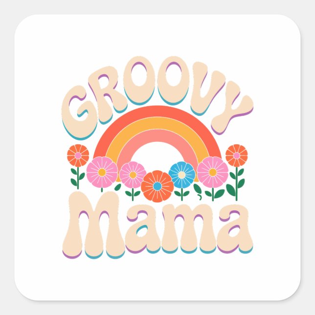 Groovy Mama Boho Vibes Quadratischer Aufkleber (Vorderseite)