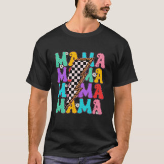 Groovy Mama Checkered Lightning Bolt Happy Mütter T-Shirt