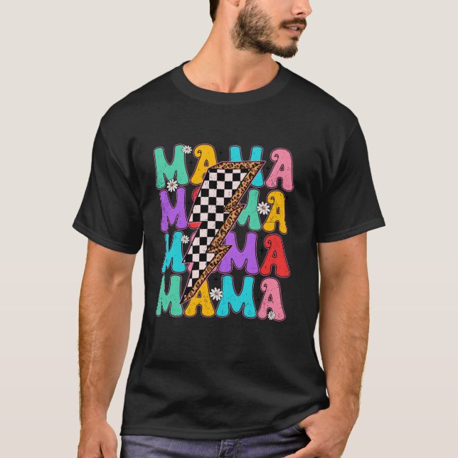 Groovy Mama Checkered Lightning Bolt Happy Mütter T-Shirt (Vorderseite)
