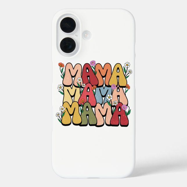 Groovy "Mama" with Wildflowers iPhone 16 Hülle (Rückseite)