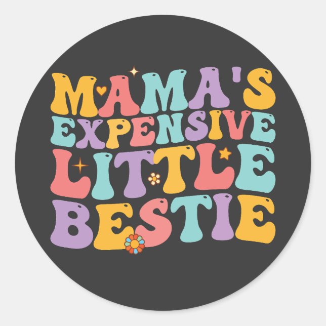 Groovy Mamas teure Little Bestie Retro Runder Aufkleber (Vorderseite)