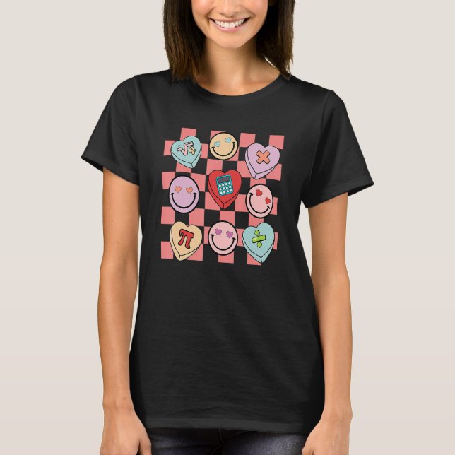 Groovy Math Teacher Valentine's Day Cute Heart Hap T-Shirt (Vorderseite)