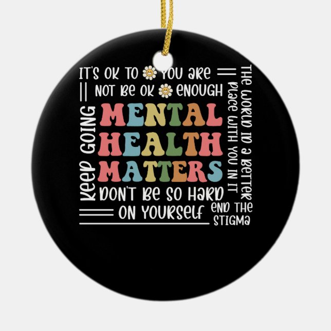 Groovy Mental Health Matters Floral Minimalistisch Keramik Ornament (Vorne)