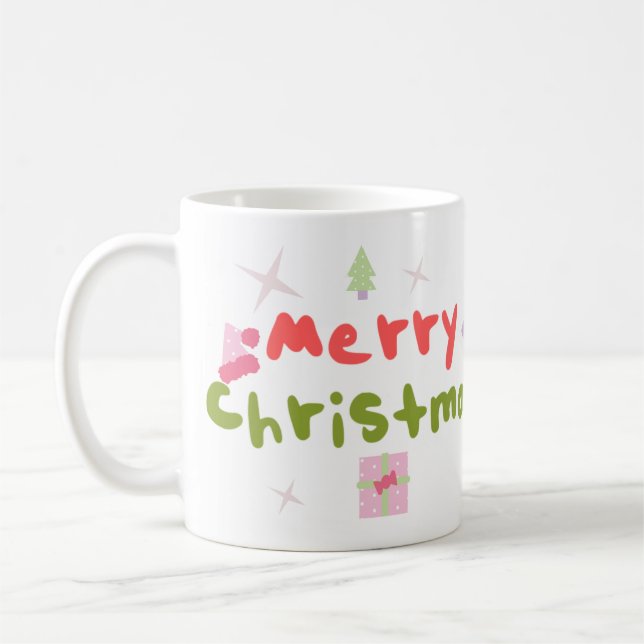 Groovy Merry Christmas Tree Bubble Letters Kaffeetasse (Links)