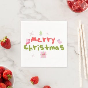 Groovy Merry Christmas Tree Bubble Letters Serviette