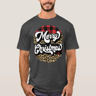Groovy Merry Christmas Tree Buffalo Kariert Leopar T-Shirt