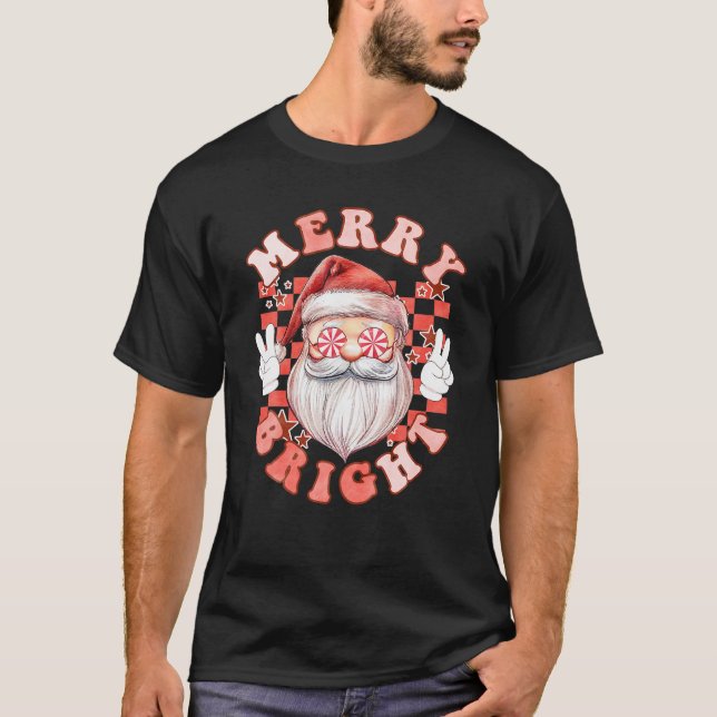 Groovy Merry und Bright Funny Santa Retro Christma T-Shirt (Vorderseite)