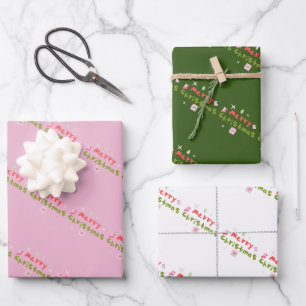 Groovy Merry Weihnachtsbaum-Blasenbuchstaben      Geschenkpapier Set