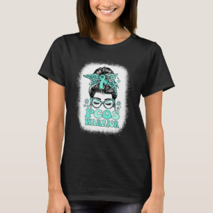 Groovy Messy Bun Women Aquamarin Ribbon PCOS Krieg T-Shirt