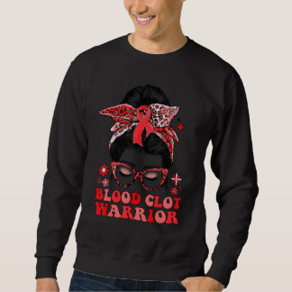 Groovy Messy Bun Women Leopard Red Ribbon Blood Cl Sweatshirt