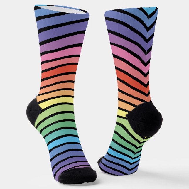 Groovy Mod Colorful Funky Retro Abstrakt Rainbow Socken (Gewinkelt)