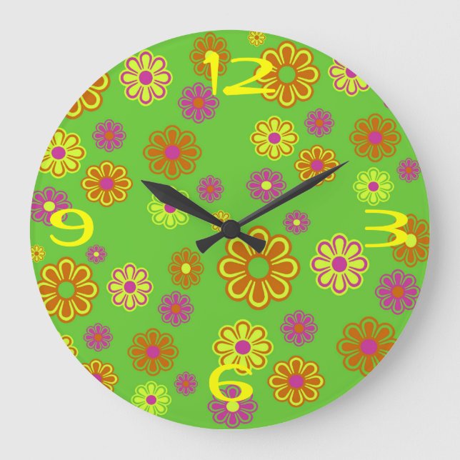 Groovy Mod Pop 70's Flower Power Clock Große Wanduhr (Vorderseite)